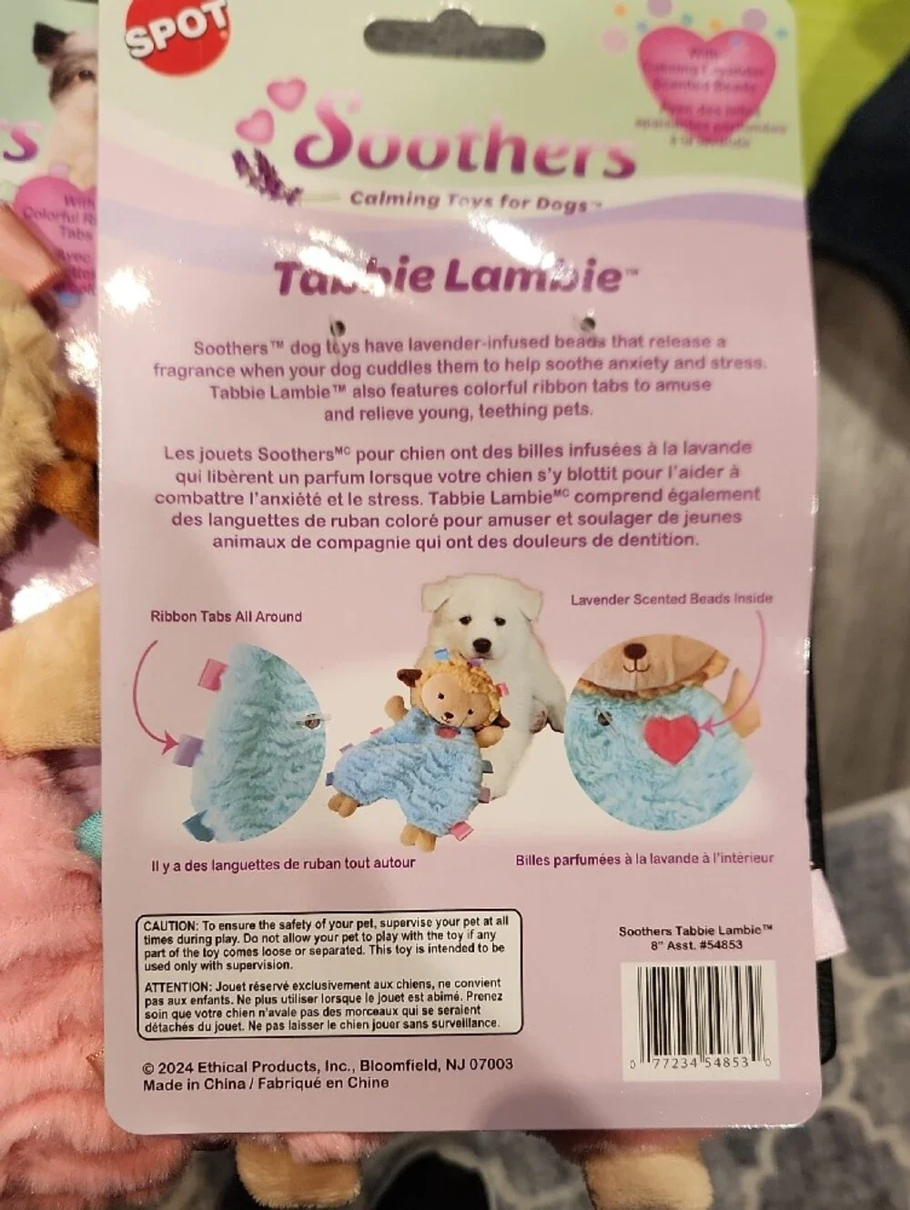 SPOT Soothers Plush Lamb Dog Toy in Pink with Ribbon Tabs 8
